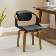 Art Leon Office Chair, Faux Leather Swivel Desk Chair with Wood Legs, Black