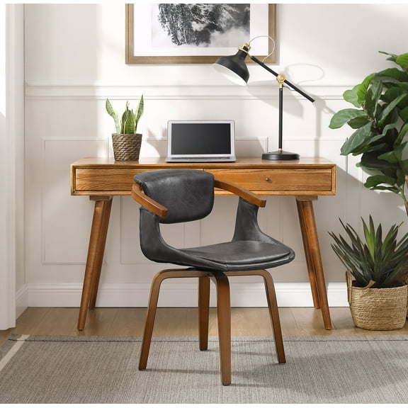 Art Leon Office Chair, Faux Leather Swivel Desk Chair with Wood Legs, Gray