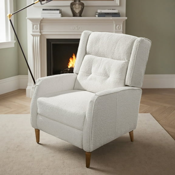 Art Leon Pushback Recliner Chair, Modern Boucle Fabric Sleeper Sofa Chair with Footrest, Off White