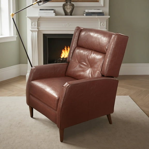 Art Leon Pushback Recliner Chair, Modern Faux Leather Sleeper Sofa Chair with Footrest, Brown