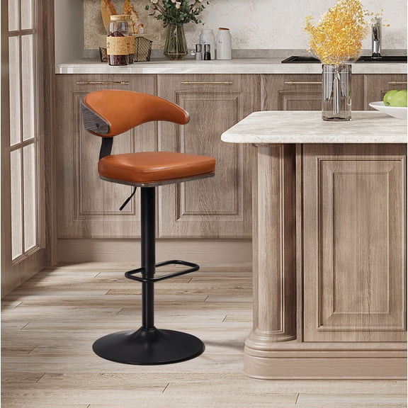 Art Leon Retro Bar Stools, 360 Degree Swivel Height Adjustable, Faux Leather Steel Legs and Footrest,Brown