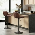 thumbnail image 1 of Art Leon Rustic Bar Stools Set of 2, Faux Leather with Backrest Chrome Legs, Upholstered Swivel Kitchen Stools, Cognac, 1 of 7