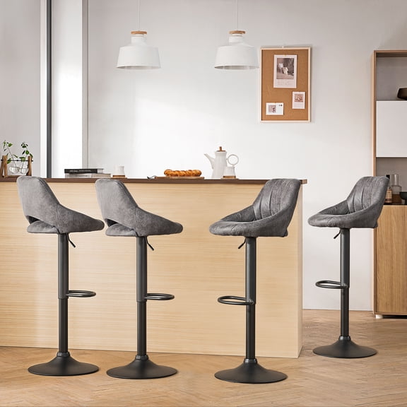 Art Leon Set Of 4 Swivel Bar Stools Faux Leather Height Adjustable Gray