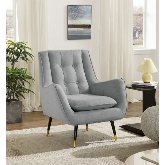 Art Leon Tufted Wingback Chair, Velvet Deep Upholstered Accent Chair for Living Room, Light Gray