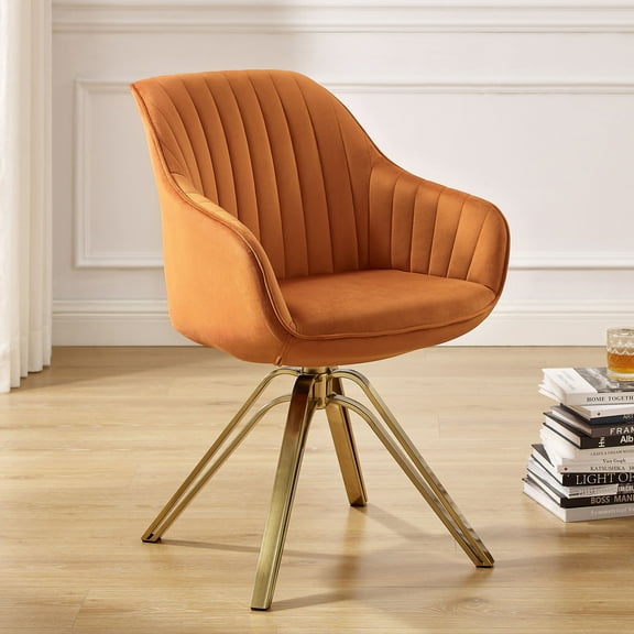 Art Leon Velvet Desk Chair Swivel with Gold Plated Legs, Cinnamon