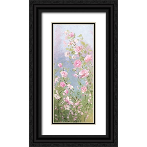Art Licensing Studio 12x24 Black Ornate Wood Framed with Double Matting Museum Art Print Titled - Morning Mist Roses