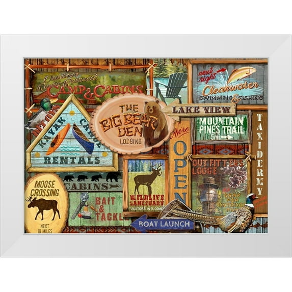 Art Licensing Studio 14x11 White Modern Wood Framed Museum Art Print Titled - Lodge Sign Collage