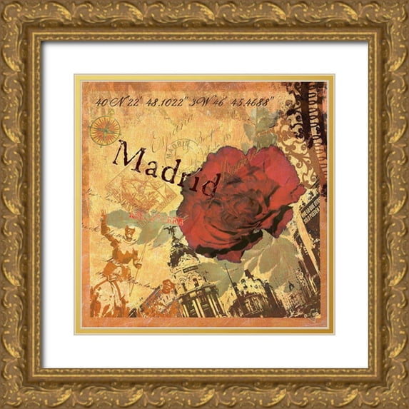 Art Licensing Studio 15x15 Gold Ornate Wood Framed with Double Matting Museum Art Print Titled - Latitude and Longitude Travel to Madrid