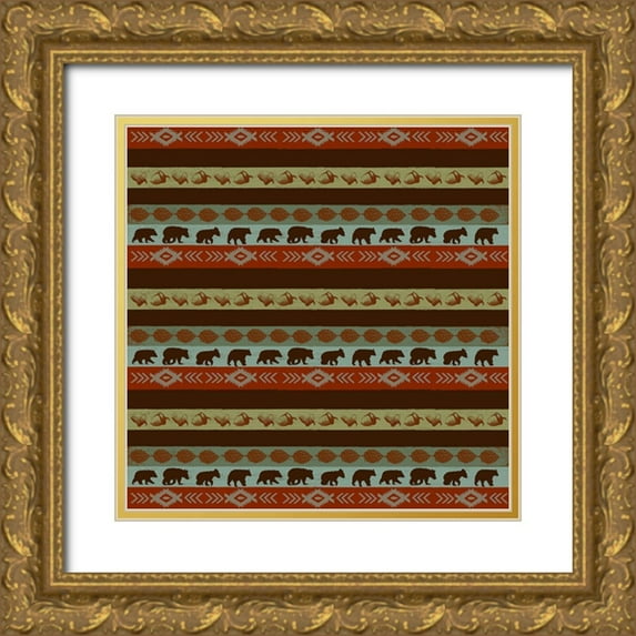 Art Licensing Studio 15x15 Gold Ornate Wood Framed with Double Matting Museum Art Print Titled - Stripe Pine and Bears