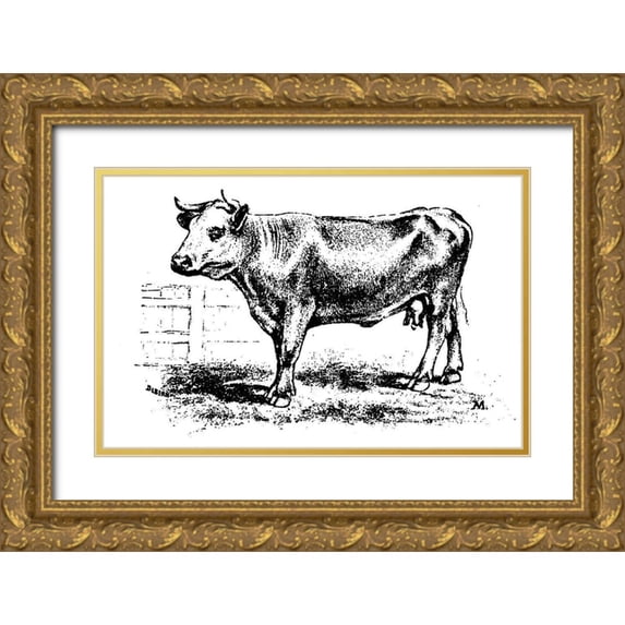 Art Licensing Studio 18x13 Gold Ornate Wood Framed with Double Matting Museum Art Print Titled - Barnyard Cow