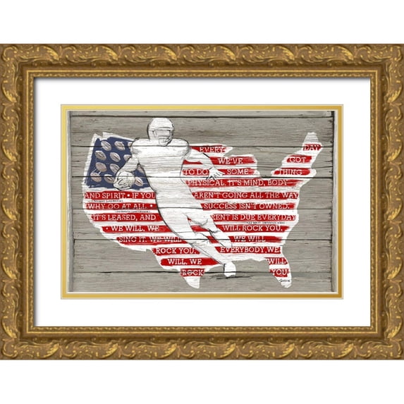 Art Licensing Studio 18x13 Gold Ornate Wood Framed with Double Matting Museum Art Print Titled - USA Flag and Runningback