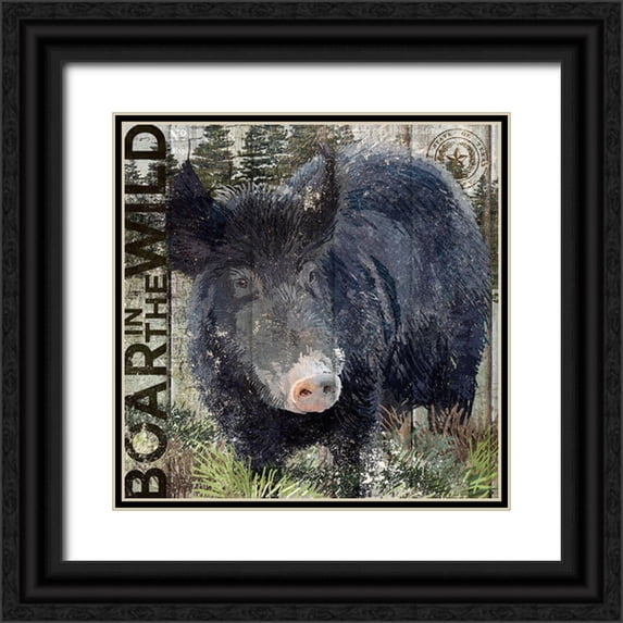 Art Licensing Studio 20x20 Black Ornate Wood Framed with Double Matting Museum Art Print Titled - Boar in the Wild