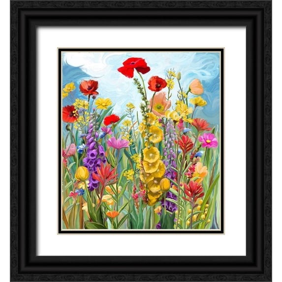 Art Licensing Studio 20x22 Black Ornate Wood Framed with Double Matting Museum Art Print Titled - Floral Fields 1