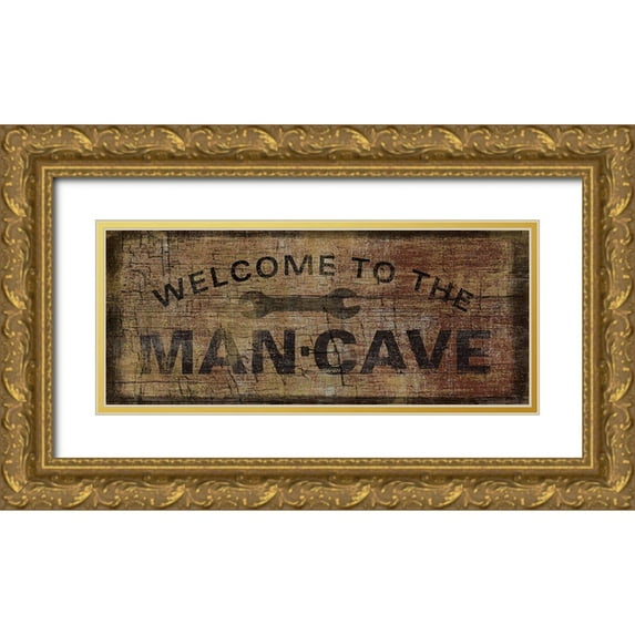 Art Licensing Studio 24x12 Gold Ornate Wood Framed with Double Matting Museum Art Print Titled - Mancave with Wrench