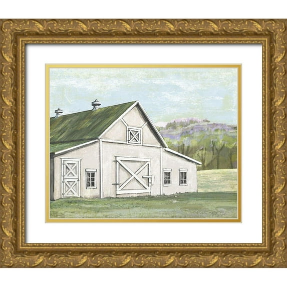 Art Licensing Studio 24x20 Gold Ornate Wood Framed with Double Matting Museum Art Print Titled - Field Barn in Spring