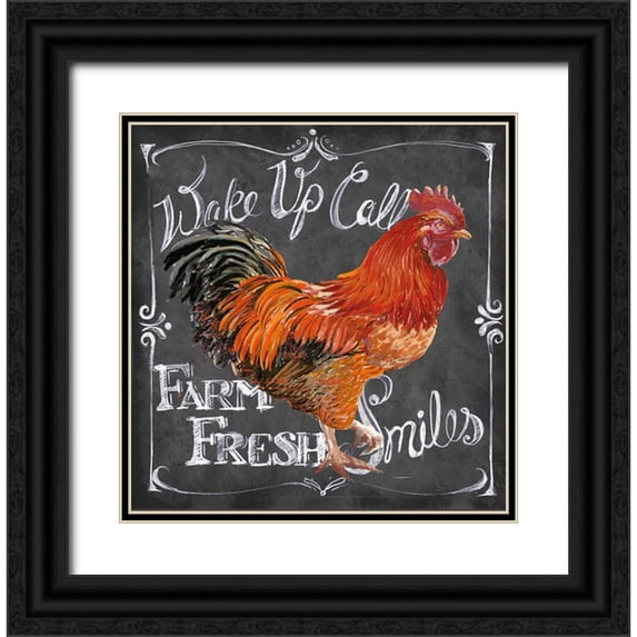 Art Licensing Studio 26x27 Black Ornate Wood Framed with Double Matting Museum Art Print Titled - Rooster on Chalkboard II
