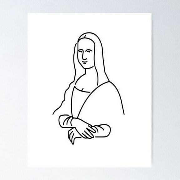 Art Line Drawing - Mona Lisa - Simple Minimalist Sketch Poster Wall Art, Modern Wall Decor For Living Room Bedroom, 8x12 UNFRAMED