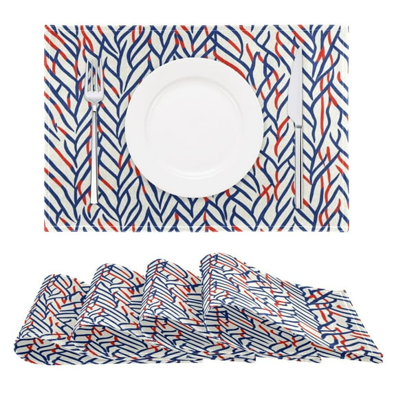 Art Line Pattern Reversible Placemat Set of 4 Non Slip Coffee Mats 18x12 Inch for Dining, Kitchen, Coffee