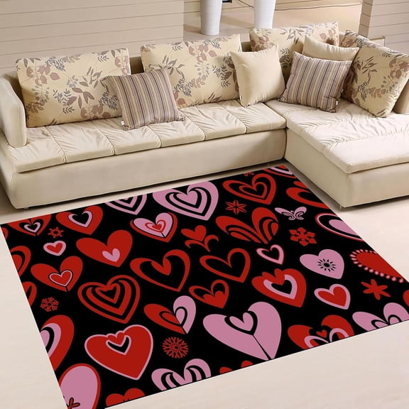 Art Love Area Rugs, 4x6ft, Magic Aesthetics Heart Rug, Low Pile Non-Shedding Mats Washable Anti-Slip Soft Indoor Carpet for Entry Way Living Room Home Decor Valentine''s Day Decor