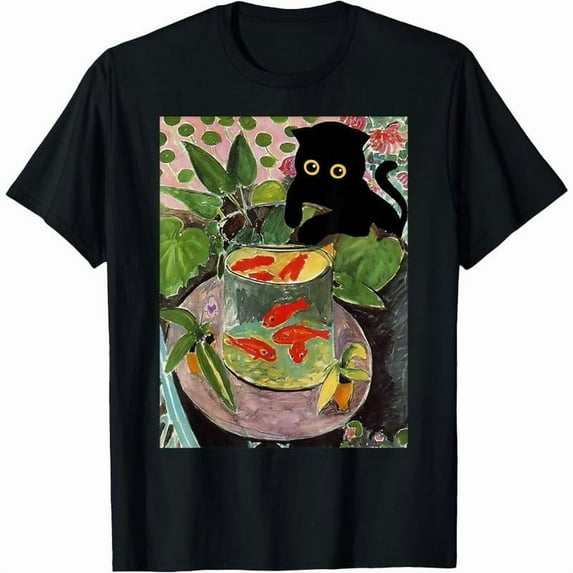 Art Lover Graphic Tee T-Shirt Cotton Top Cat Painting Design Casual Short Sleeve Crew Neck Black S-5XL