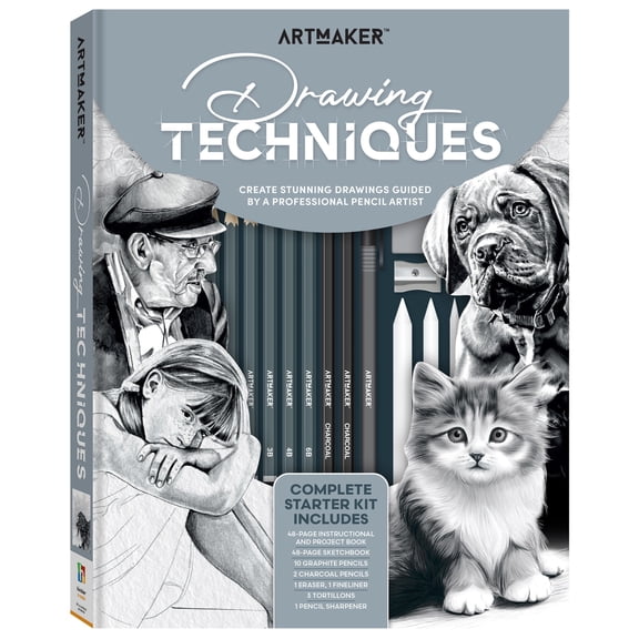 Art Maker: Drawing Techniques - Complete Studio Starter Kit, Instruction Book, Sketchbook, Graphite Pencils, Charcoal Pencils, Tools & Supplies, Adult