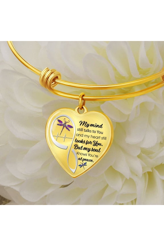 Art Mandala Dragonflies Heartbeat Infinity Luxury Bracelet - Heart Bangle Bracelet - Silver/Gold color, Personalized Engraving Option