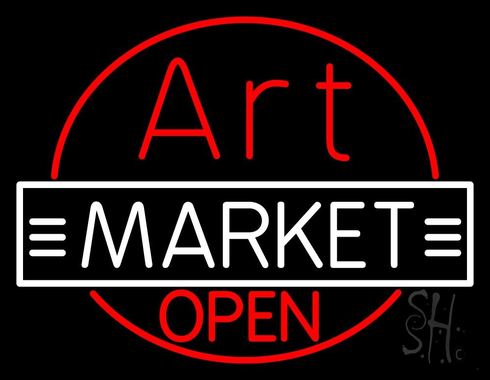 Art Market Open LED Neon Sign 15 x 19 - inches, Black Square Cut Acrylic Backing, with Dimmer - Bright and Premium built indoor LED Neon Sign for art gallery, and exhibition.