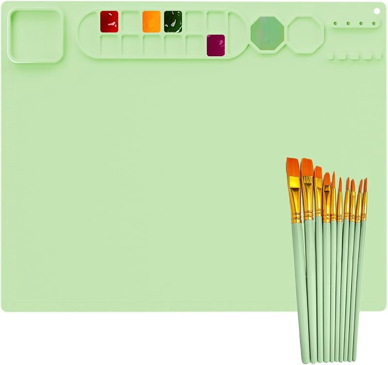 Art Mat Supplies Portable Silicone Paint Art Mat with 10 Paint Brushes ...