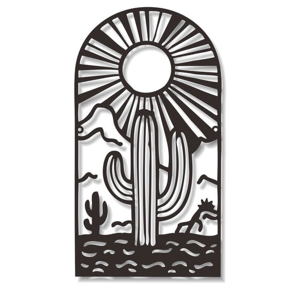 Art Metal Wall Art Cactus Sun Mountain Forest Decor Landscape Hanging Plaques Ornaments Sculpture Sign Decoration