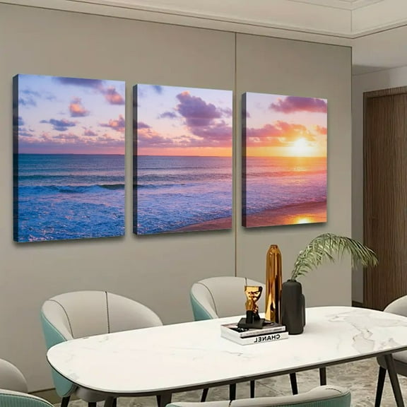 Art Modern Canvas Prints - A Breathtaking Sunset Over a Vast Ocean Theme - 16x24in 3pc With Frame Inside 16x24x3pcs