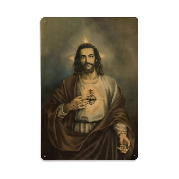 Art Modern Religious Jesus Sacred Heart of Jesus Vintage Metal Tin Sign Plaque Wall Decor for Cafe, Club, Garden Metal Poster 8x12Inch
