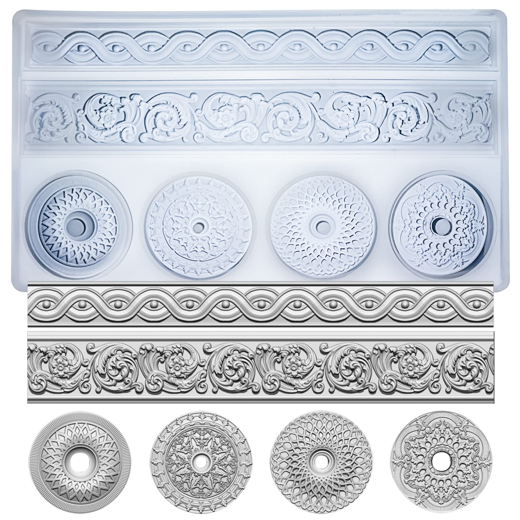 Art Mold for Polyclay Air Dry Clay Plaster, Trimmings and Medallion
