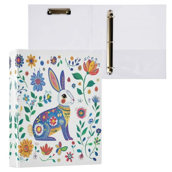 Art Motifs Style Rabbit 3 Ring Hardcover Binders 1.5in Round Rings for Letter-Size Folder Paper Organizer Pockets for Office Student Recipe