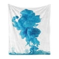 thumbnail image 1 of Art Motion Soft Flannel Fleece Blanket, Smoke Looking Like Ink Spreading in Water Pattern on Plain Backdrop, Cozy Plush for Indoor and Outdoor Use, 70" x 90", White and Deep Sky Blue, by Ambesonne, 1 of 5