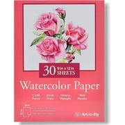 Art-N-Fly Watercolor Paper Pad, 9x12", 30 Sheets, 140 lb Cold Press for Painting & Mixed Media, for Artists & Kids