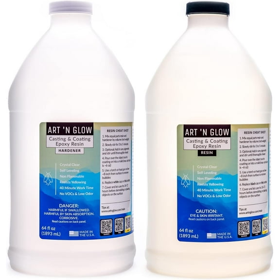 Art ‘N Glow Epoxy Resin for Clear Casting and Coating - 1 Gallon Kit - Perfect for Molds, Crafts, Tumblers, Jewelry, Wood - Food Safe, Bubble Free, and Made in The USA