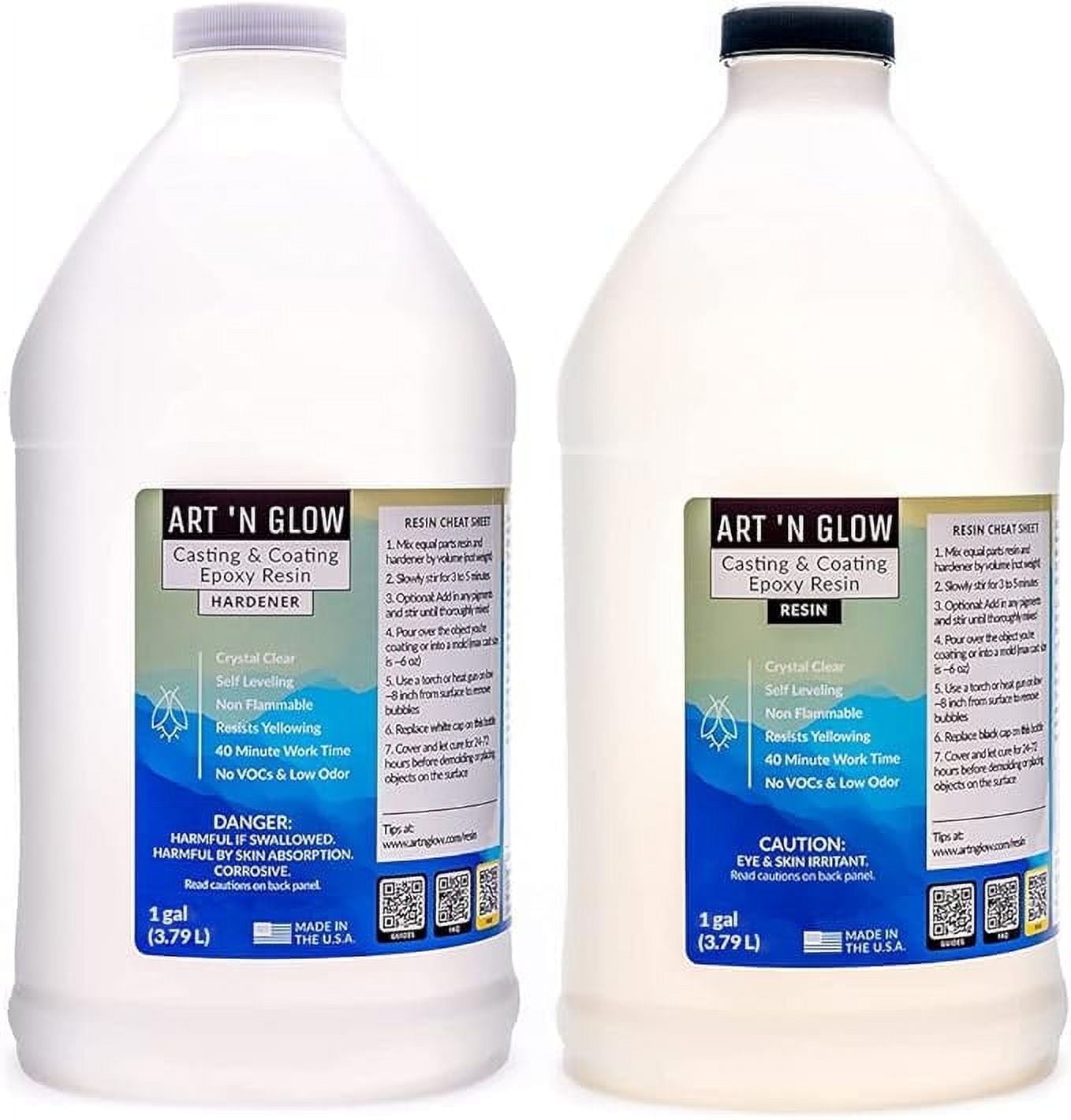 Art ‘N Glow Epoxy Resin for Clear Casting and Coating - 2 Gallon Kit - Perfect for Molds, Crafts, Tumblers, Jewelry, Wood - Food Safe, Bubble Free, and Made in The USA