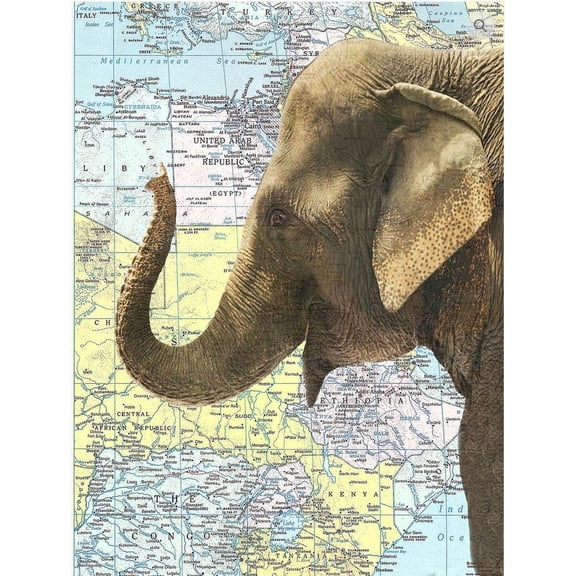 Art N Wordz Half Packaderm Elephant Original Atlas Sheet Original Pop Art Wall or Desk Art Print Poster