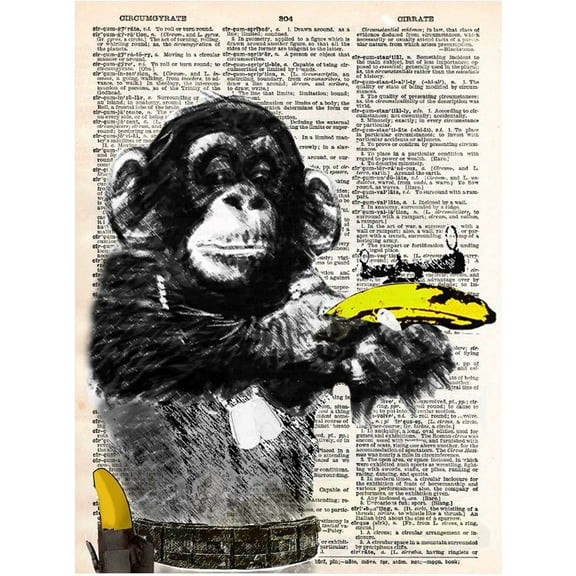 art n wordz monkey going bananas original dictionary sheet pop art wall or desk art print poster