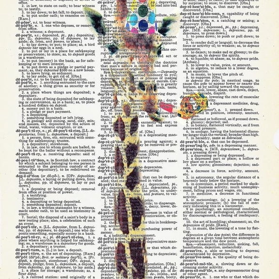 Art N Wordz Party Animal Giraffe Original Dictionary Sheet Pop Art Wall or Desk Art Print Poster