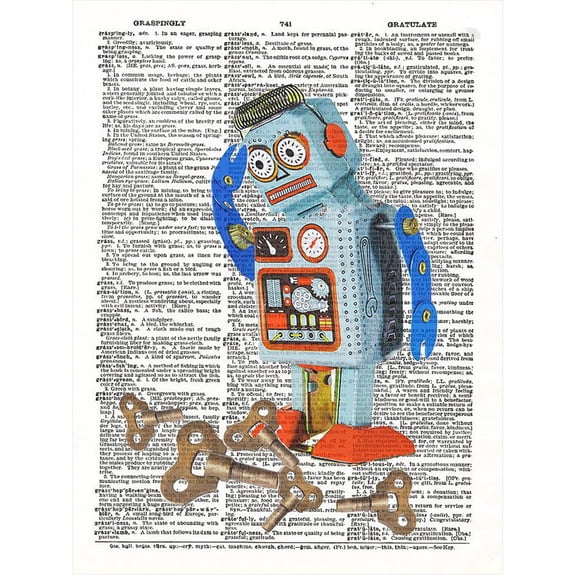 Art N Wordz Toy Robot Original Dictionary Sheet Pop Art Wall or Desk Art Print Poster
