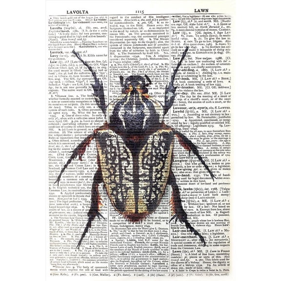 Art N Wordz Yellow Beetle Bug Dictionary Sheet Pop Art Wall or Desk Art Print Poster