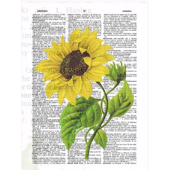 art n wordz yellow sunflower original dictionary sheet pop art wall or desk art print poster