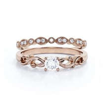 Art Nouvea Twisted 1.00 Carat Round Cut Diamond Moissanite Engagement Ring, Antique Design Wedding Ring in 925 Sterling Silver With 18k Rose Gold Plating, Gift For Her, Bridal Set, Matching Band