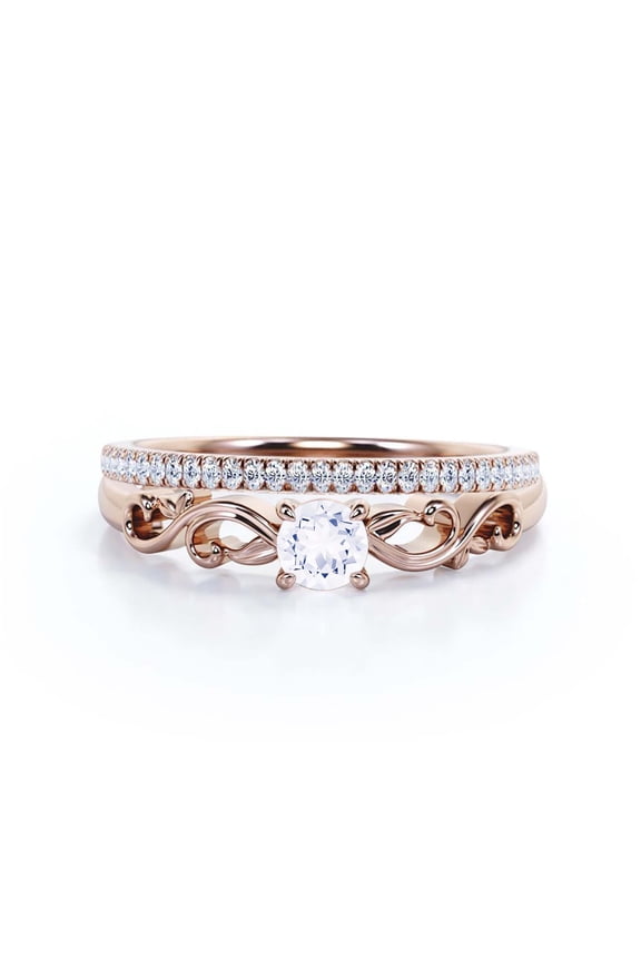 Art Nouvea Twisted 1.00 Carat Round Cut Diamond Moissanite Engagement Ring, Antique Design Wedding Ring in 925 Sterling Silver With 18k Rose Gold Plating, Gift For Her, Bridal Set, Matching Band