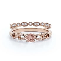 Art Nouvea Twisted 1.00 Carat Round Cut Morganite And Diamond Moissanite Engagement Ring, Antique Design Wedding Ring in 925 Sterling Silver With 18k Rose Gold Plating, Bridal Set, Matching Band