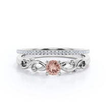 Art Nouvea Twisted 1.00 Carat Round Cut Morganite And Diamond Moissanite Engagement Ring, Antique Design Wedding Ring in 925 Sterling Silver With 18k White Gold Plating, Bridal Set, Matching Band