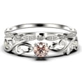thumbnail image 1 of Art Nouvea Twisted 1.00 Carat Round Cut Morganite And Diamond Moissanite Engagement Ring, Antique Design Wedding Ring In 925 Sterling Silver With 18K White Gold Plating, Bridal Set, Matching Band, 1 of 3