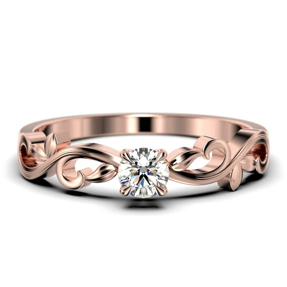 Art Nouvea Vintage Twisted Salt And Pepper 0.50 Carat Round Cut Diamond Moissanite Engagement Ring, Antique Design Wedding Ring in10k Solid Rose Gold, Gift For Her, Promise Ring, Anniversary Ring