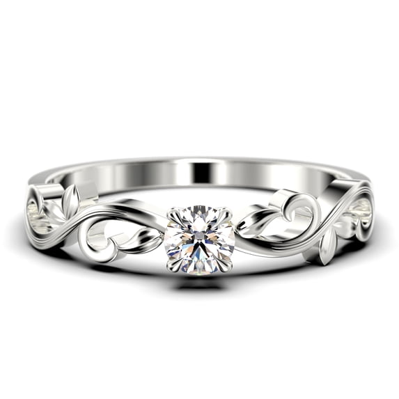 Art Nouvea Vintage Twisted Salt And Pepper 0.50 Carat Round Cut Diamond Moissanite Engagement Ring, Antique Design Wedding Ring in10k Solid White Gold, Gift For Her, Promise Ring, Anniversary Ring